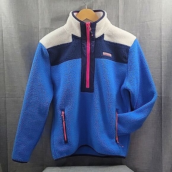 Vineyard Vines The Sherp Shirt Blue Multi Pullover Sweatshirt 1/4 zip women's XS - Picture 1 of 7
